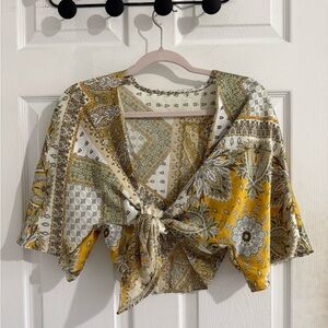 SHEIN Yellow and Gray Boho Blouse